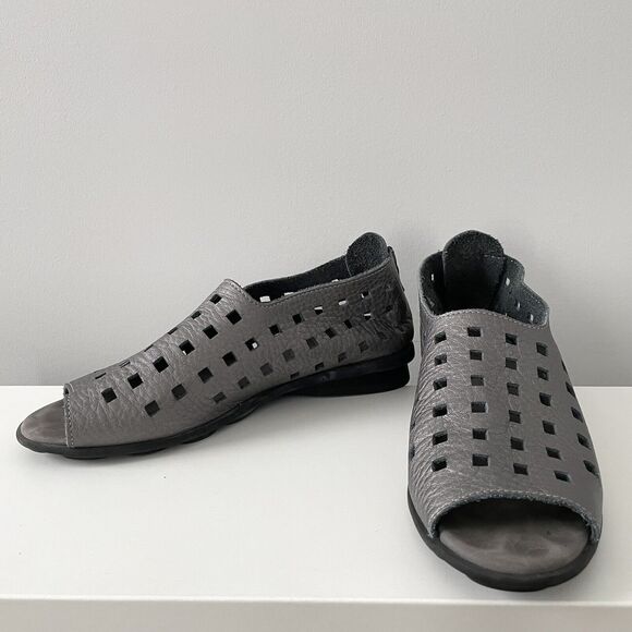 Arche Drick Slip On Metallic Silver Zip Heel Shoes Sandals Women's Sz 38 US 7 - Picture 3 of 8